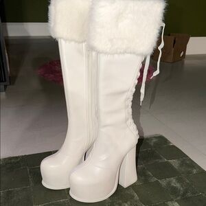 Sugar Thrillz White Fur Heeled Boots